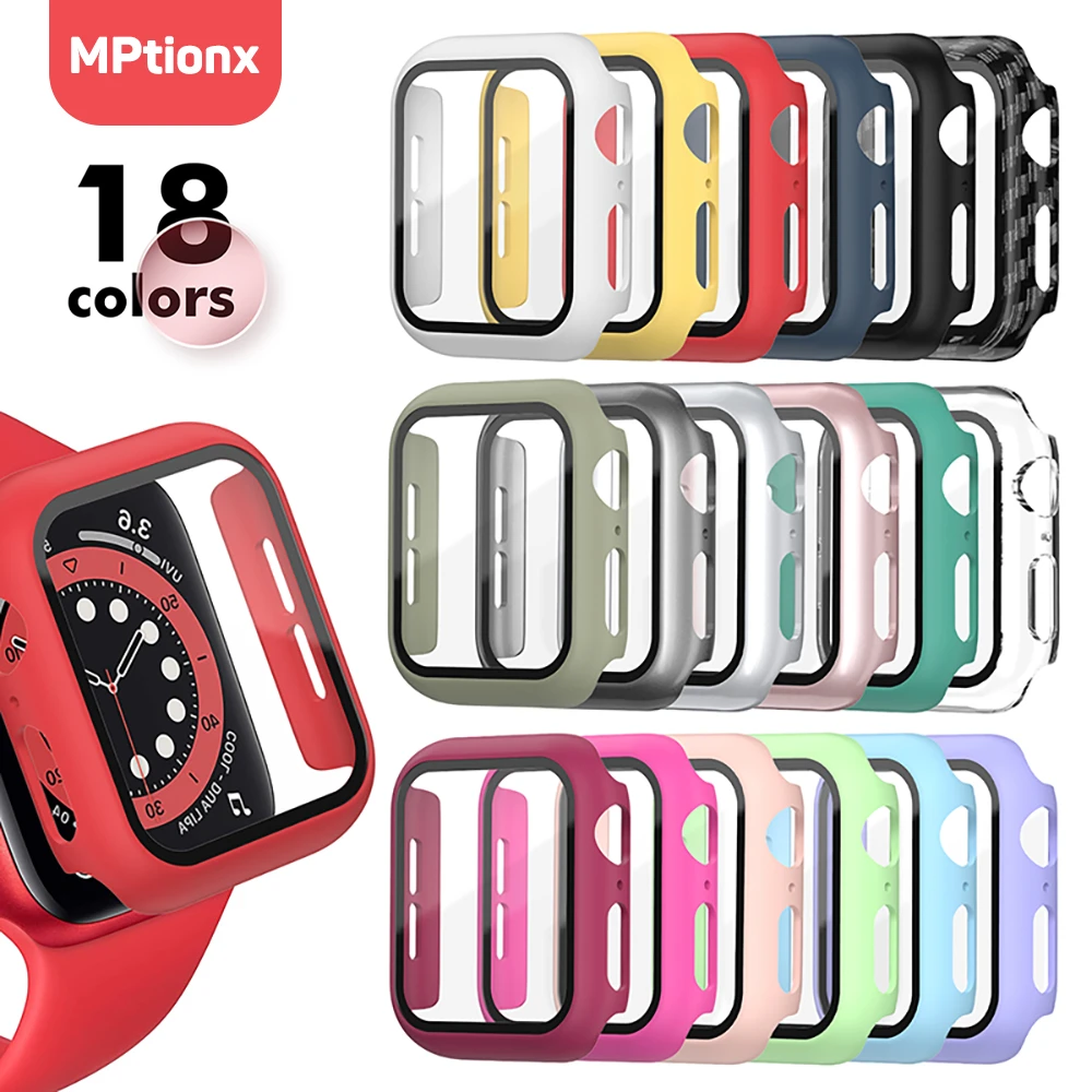 Glass+Matte Watch Cover  for Apple Watch Case 45mm 41mm 44mm 40mm 42mm 38mm  Bumper+Screen Protector for Iwatch SE 7 6 5 4 3 2 1