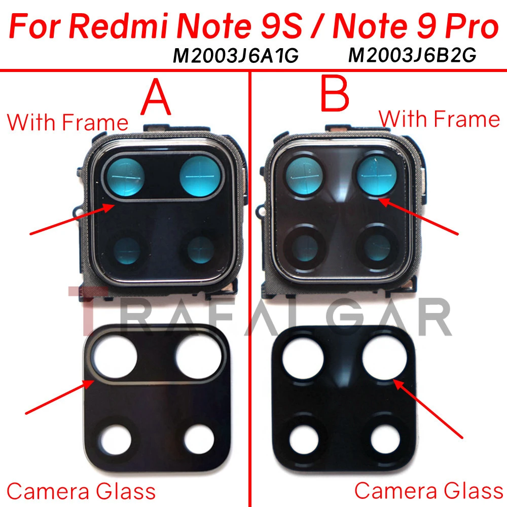 For Xiaomi Redmi Note 9 Pro 9S Rear Camera Lens Glass With Frame Bezel Holder Replace For Redmi Note 9S Back Camera Lens Glass