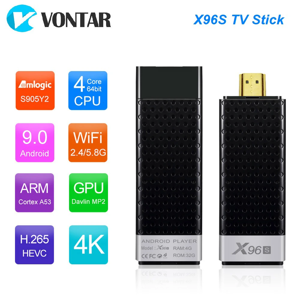 VONTAR TV BOX X96S X96 Stick 4K TV Stick Mini Android 9 4GB 32GB Amlogic S905Y2 Quad Core Wifi BT 1080P 4K TV Dongle