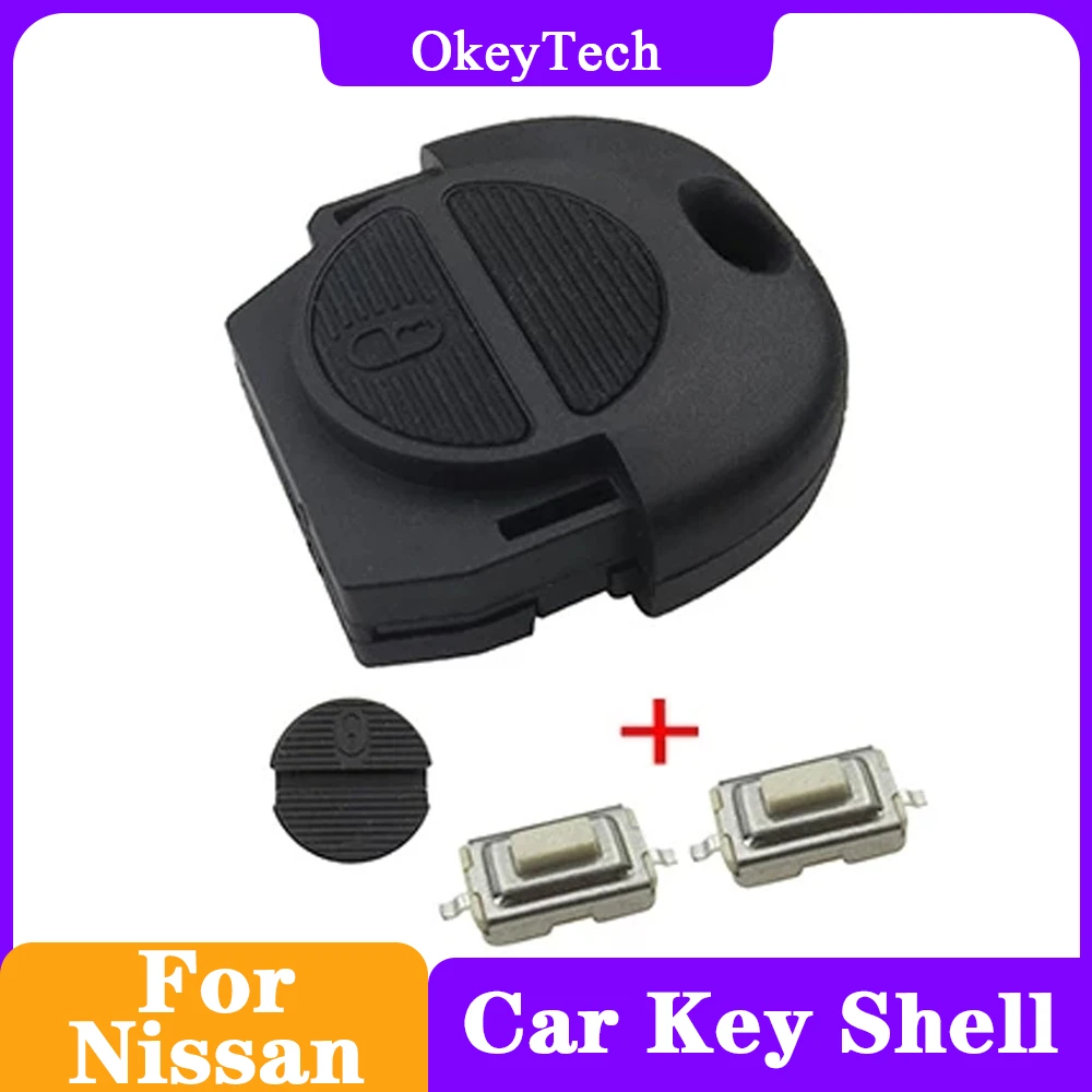 OkeyTech Replacement Remote Key Cover Case FOB 2 Buttons With 2PCS Switches & Battery For Nissan Micra Almera Primera X-Trail