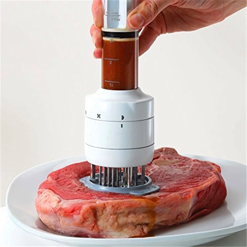 2-in-1 Professional Meat Tenderizer Marinade Injector BBQ Meat Steak Beef Sauce Tenderizer with Stainless Steel Needle
