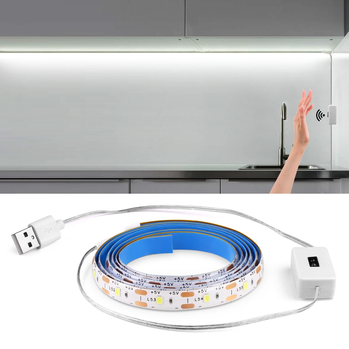 Hand Motion Sensor LED Cabinet light Kitchen lamp Strip USB 5V Sweep Smart Switch For Closet Bedroom Home Decoration Night light