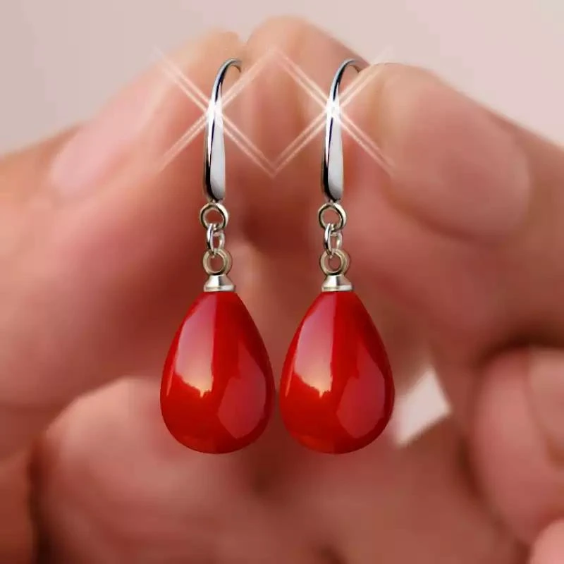 New Pearl Red Drop Earring for Women Fancy Colorful Simulated-pearl Long Earring Trendy Jewelry Gift