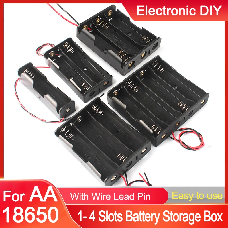 DIY Plastic 18650 Battery Box Storage Case AA LR6 HR6 Battery Case Battery Holder Container Clip 1X2X 3X 4X With Wire Lead Pin