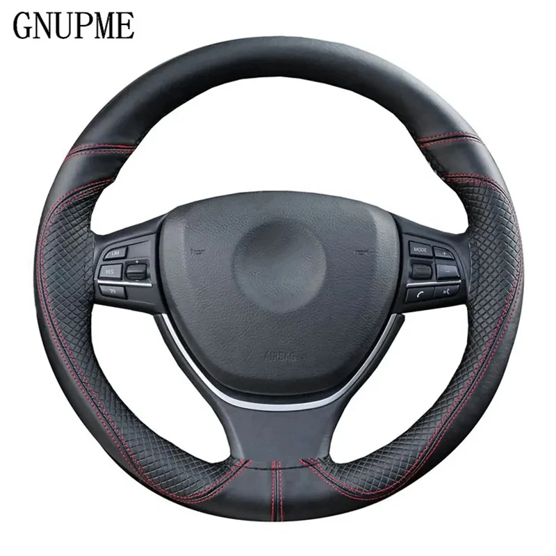 Genuine Leather Car Steering Wheel Cover Soft Anti slip Steering-Wheel Braid 100% Cowhide Braid With Needles Thread 38cm