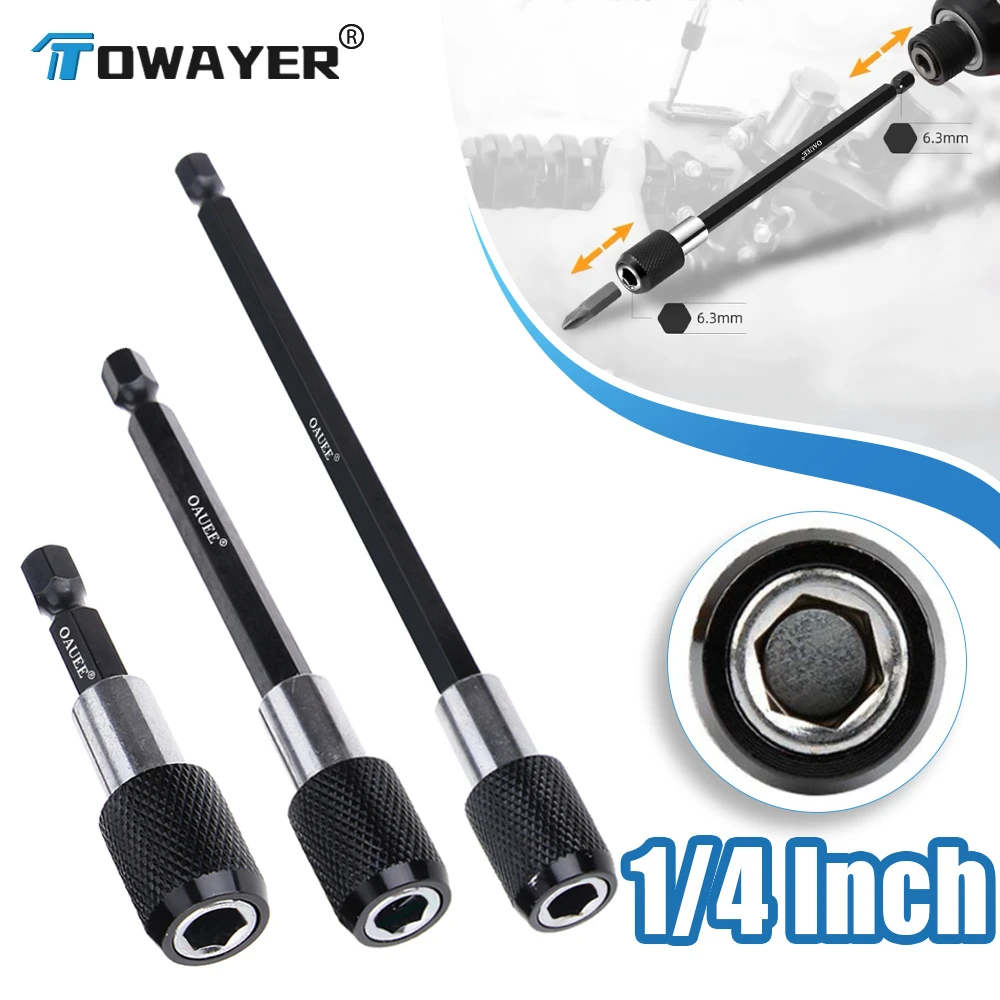 Towayer 1/4 Inch Hex Shank Quick Release Screwdriver Bit Holder With Adjustable Collar Extension Bar 60mm 100mm 150mm