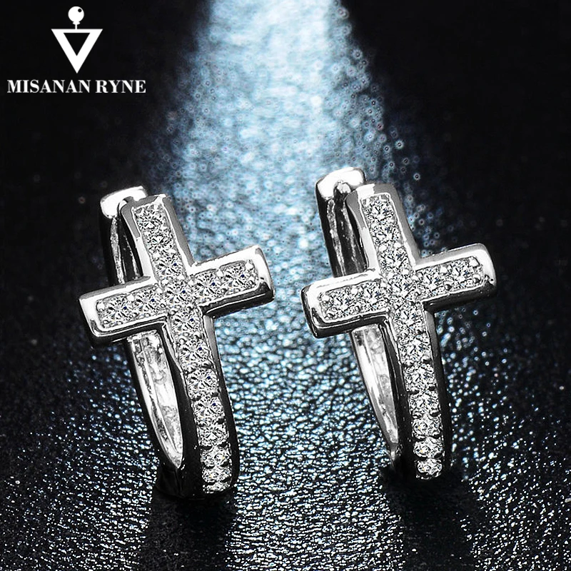 MISANANRYNE Special Geometrical Silver Color Cross Earrings Brinco High-Grade CZ Zircon Hoop Earrings For Women boucle d'oreille