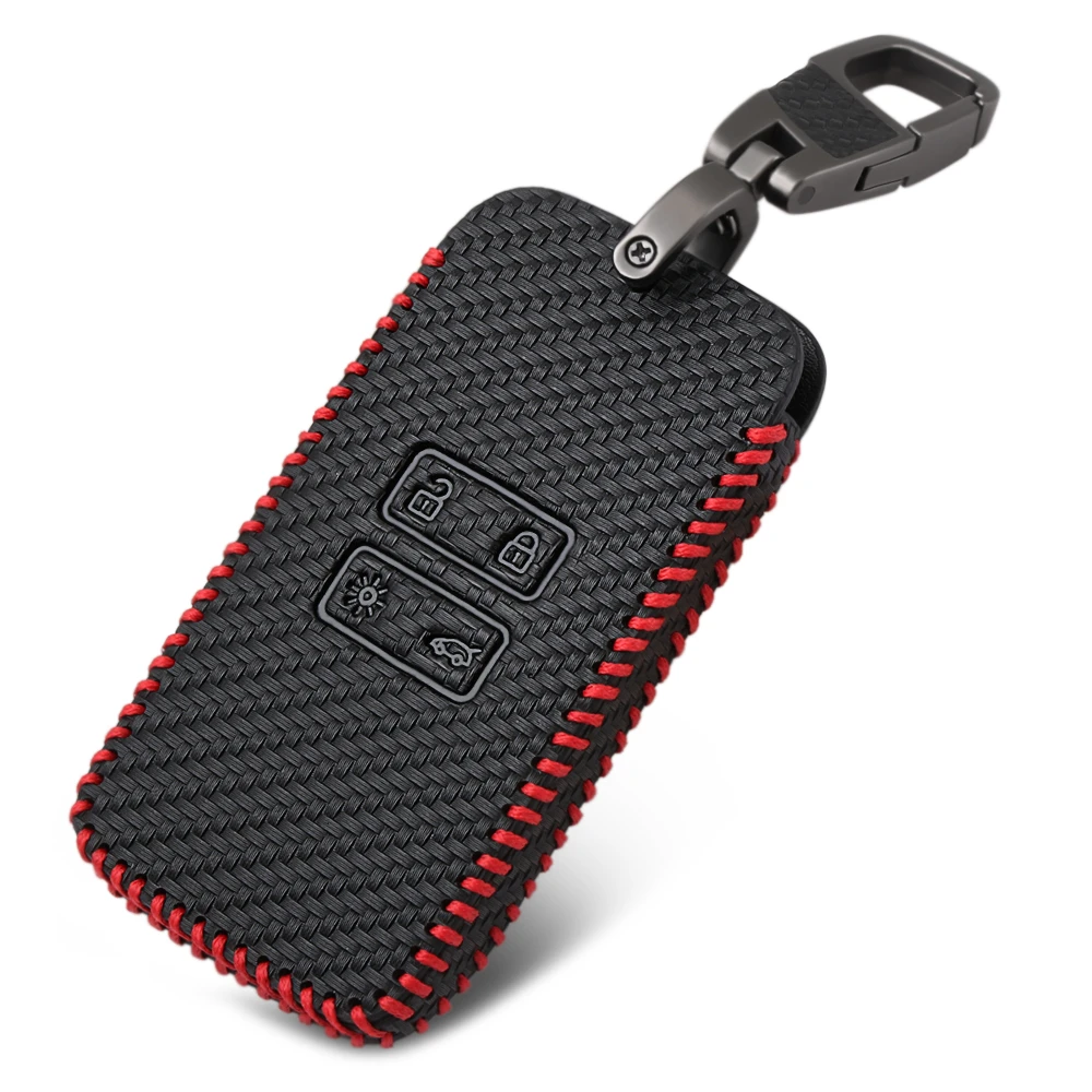 Carbon Fiber Style Leather Car Key Case For Renault Megane Koleos Kadjar Clio Captur for Dacia Logan Duster Cover Remote Fob