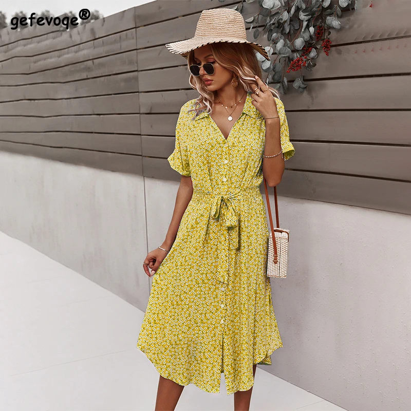 Dresses For Women Casual Short Sleeve 2021 Beach Dresses Women's Summer Holiday Sundress Floral Long Dress Tunics Robe Femmle