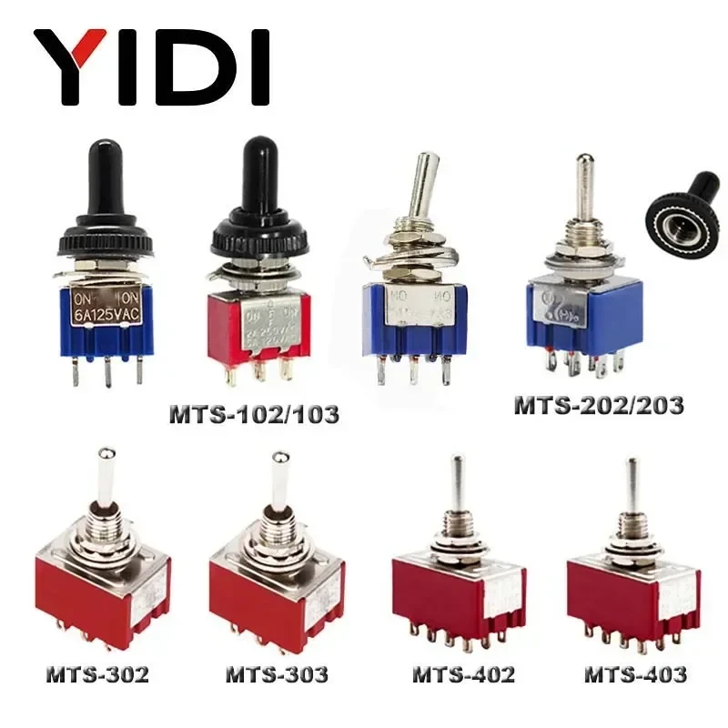 6A 125VAC Mini 6mm Toggle Switch MTS 102 103 202 203 302 303 402 403 on off SPDT DPDT on off on 3PDT Switch with Waterproof Cap