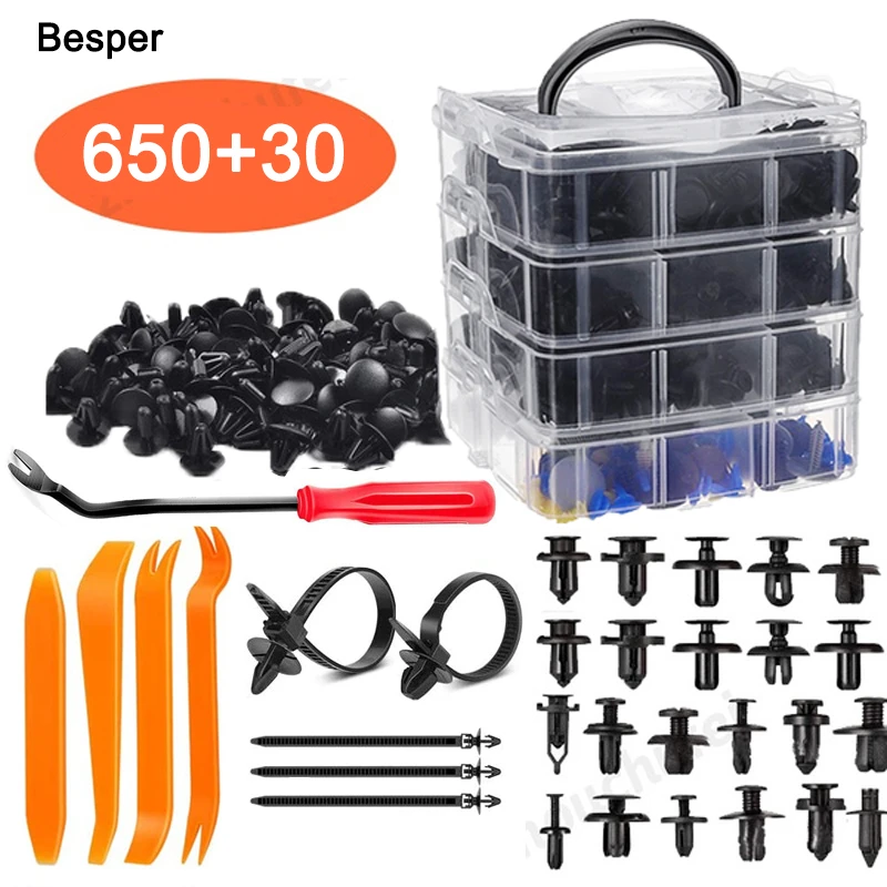 Auto Bumper Retainer Clips Car Plastic Rivets Fasteners Push Retainer Clips Kit Door Trim Panel Fender Clips With Cable Ties