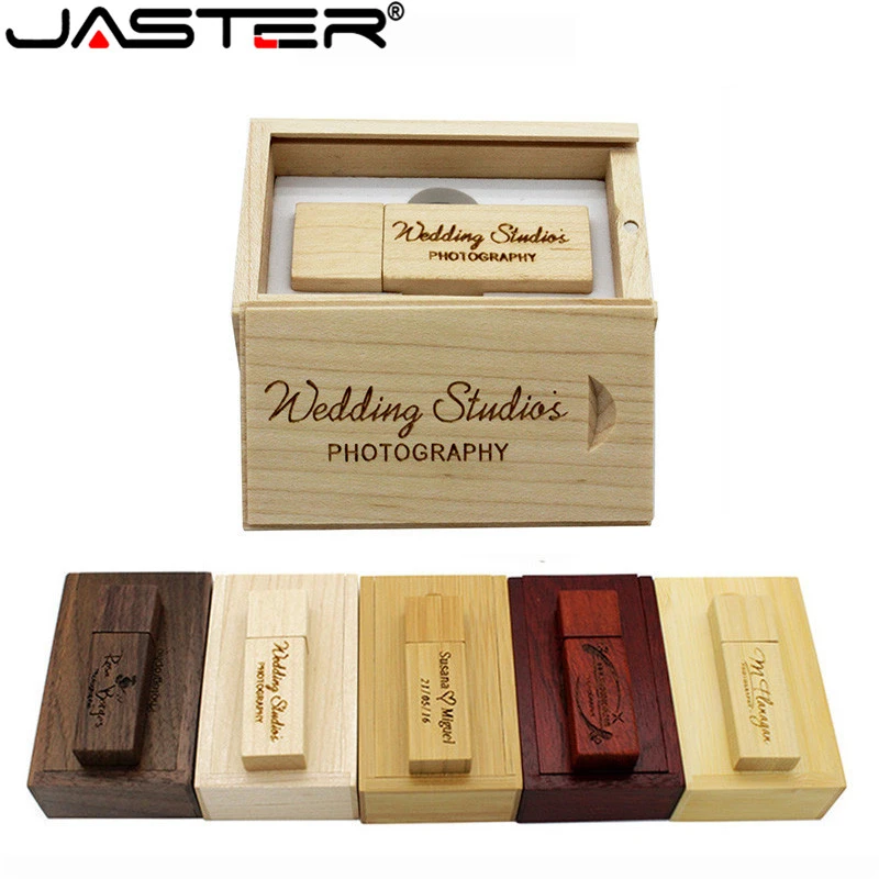 JASTER (1 PCS free LOGO) Photography Customer LOGO Wooden usb+BOX usb flash drive pendrive 4GB 16GB 32GB 64GB wedding gift