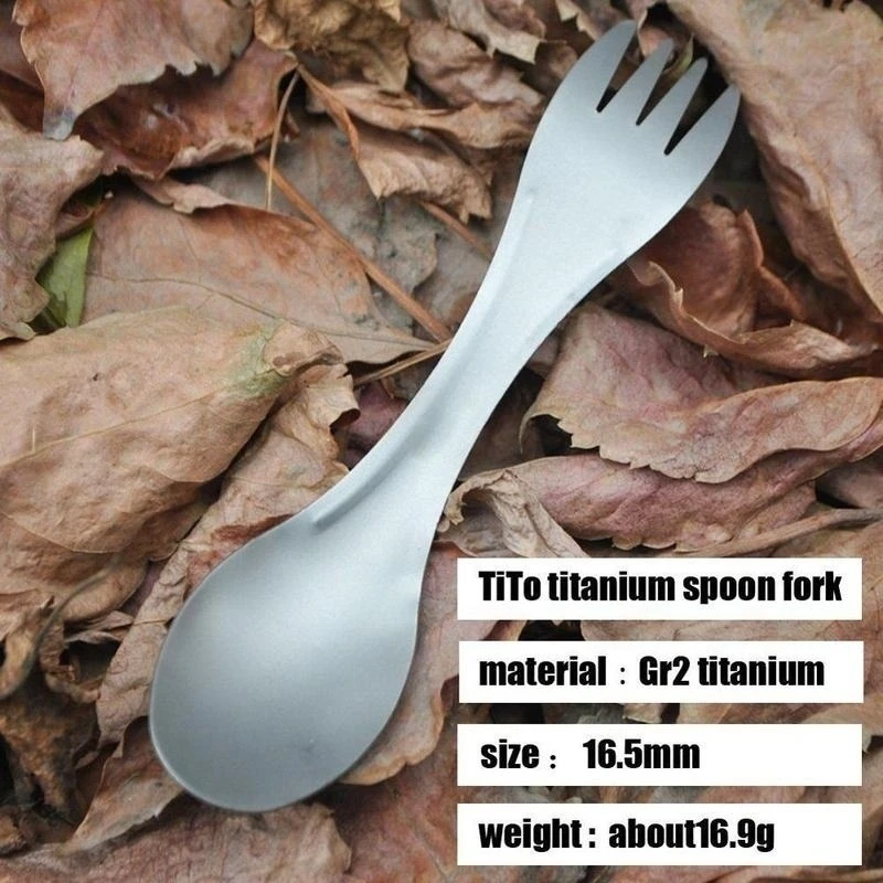 Outdoor Camping 2 In 1 Hiking Diet Tools Picnic Barbecue Fork Spoon Too Alloy Spoon Titanium Alloy Fork