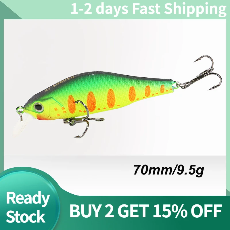 AI-SHOUYU Minnow Fishing Lures 70mm/9.5g Suspending Artificial Magnetic Hard Bait Bass Pesca Wobblers Crankbait Fishing Tackle