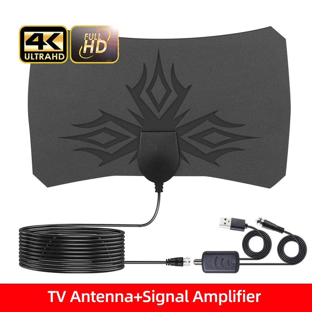 Kebidumei TV Antenna  4K 8 K25DB High Gain HD TV DTV Box Digital  EU Plug 2000 Miles Booster Active Indoor Aerial HD Flat Design