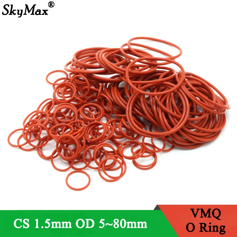 10pcs VMQ O Ring Seal Gasket Thickness CS 1.5mm OD 5 ~ 40mm Silicone Rubber Insulated Waterproof Washer Round Shape Nontoxi Red