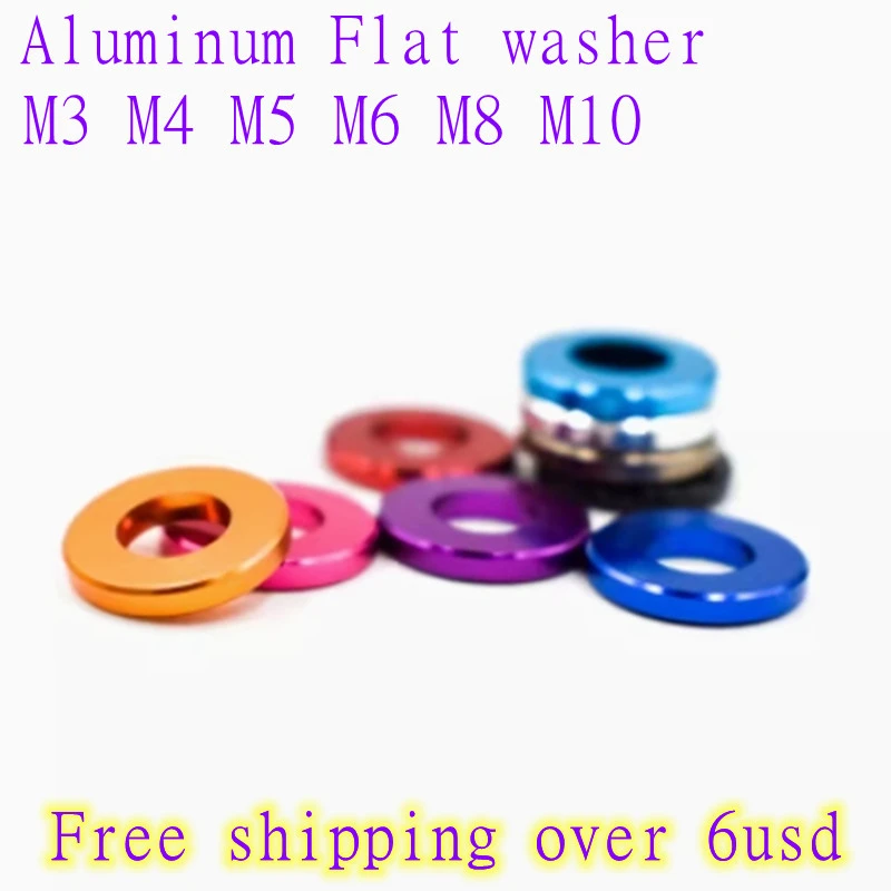 20pcs/lot m3 aluminum washer M3*6*0.5/1/1.5/2/2.5/3/4/5/6/8/10mm M3 colourful Anodized aluminum flat  Washers Gasket