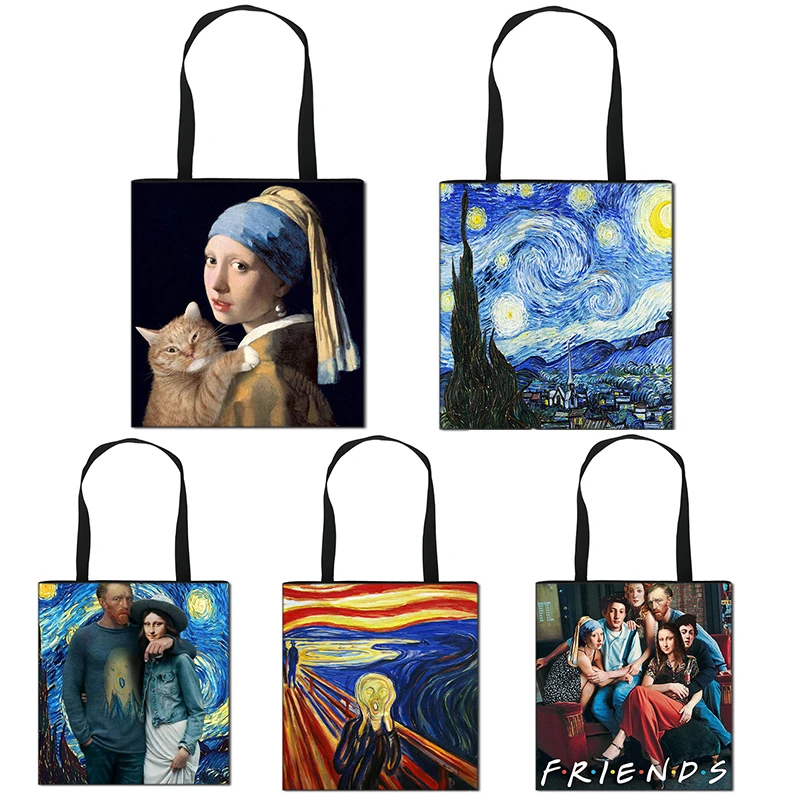 Starry Night / Statue David / Mona Lisa Women Handbags Ladies Shoulder Bags Van Gogh / Michelangelo Casual Totes Shopping Bags