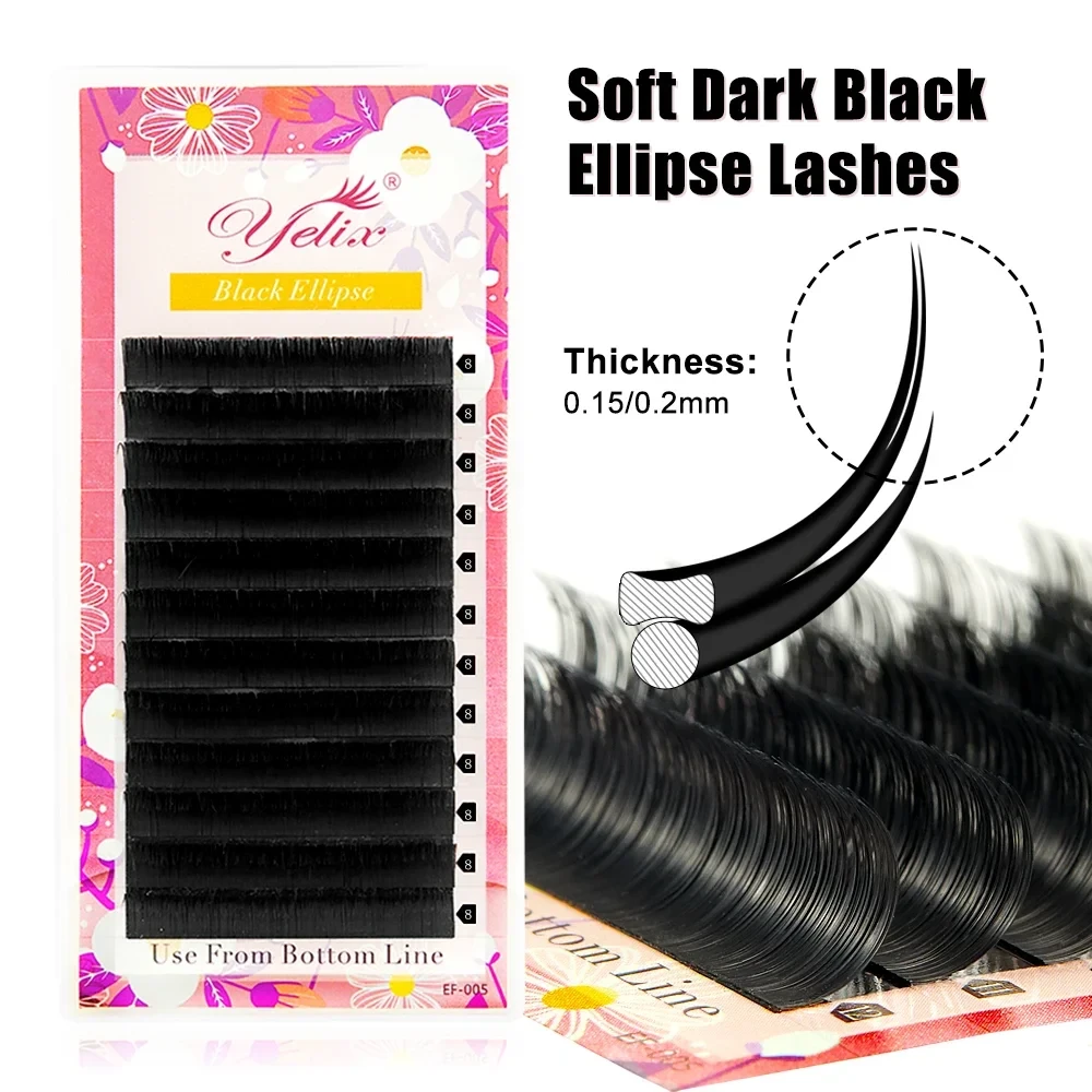 Yelix Ellipse Eyelashes Extension Dark Black Flat Lashes Very Soft False Eyelashes Matte Two Split Tips Cashmere Lashes Mink