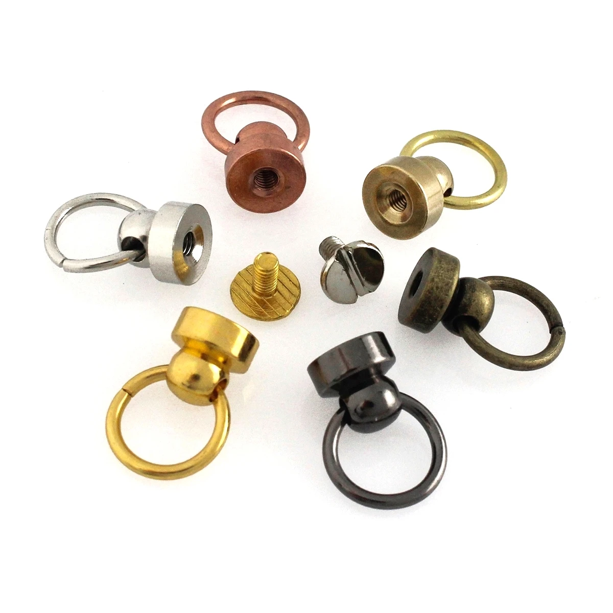 10pcs Brass Ball post with O ring screwback studs rivets Head button stud post & O ring Garment Leather Craft Belt Wallet Decor