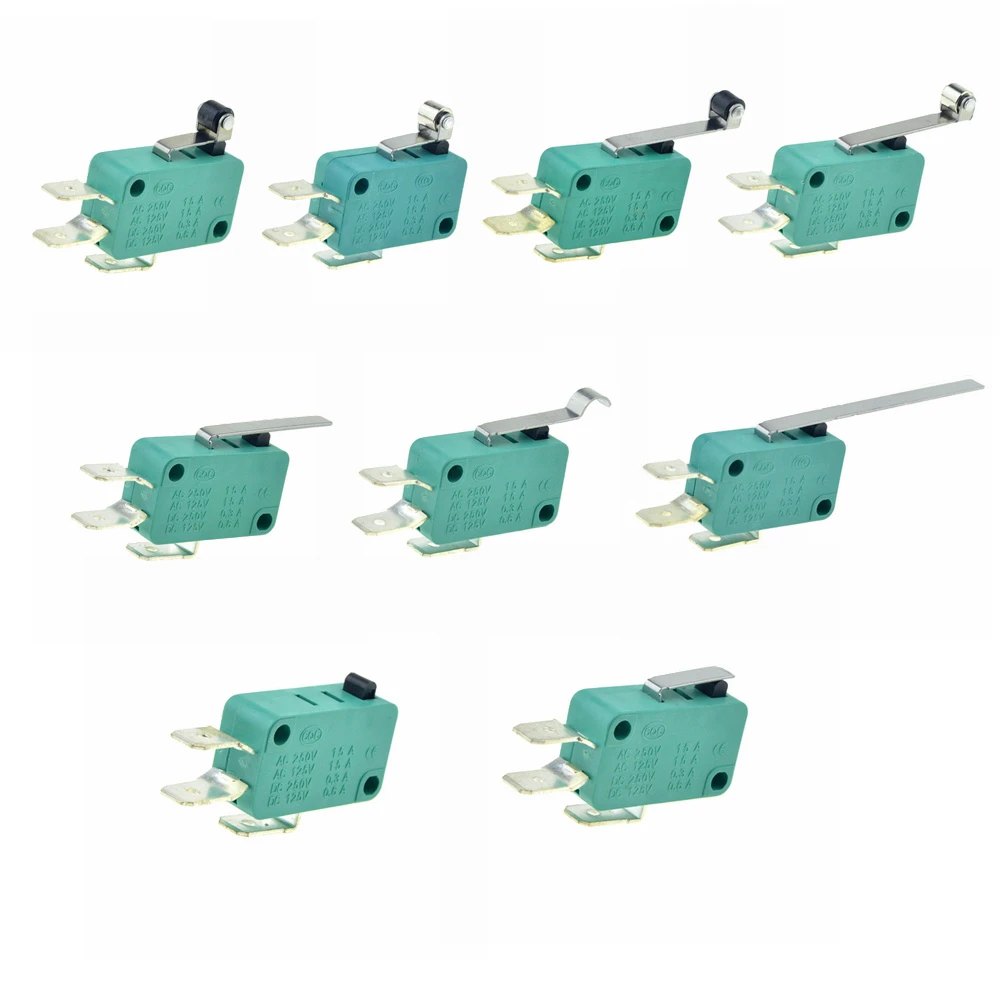 Micro Limit Switches 16A 250V 125V NO+NC+COM 6.3mm 3 Pins SPDT Micro Switch 28mm 52mm Arc Roller Lever Touch Switch Microswitch