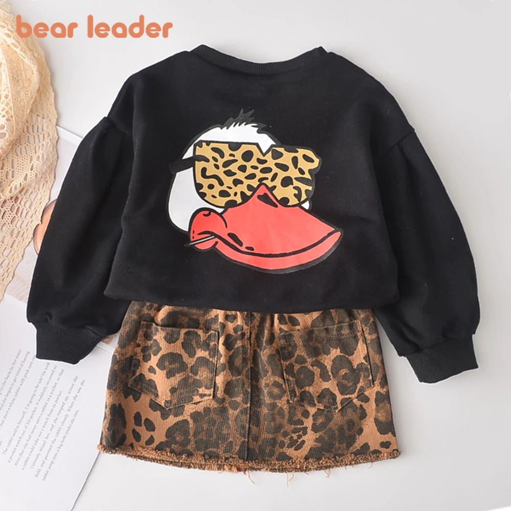Bear Leader Girl Dress New Winter Cartoon Girl Dress Pattern Leopard Kids Clothing Long Sleeve Princess Dresses Party Vestidos