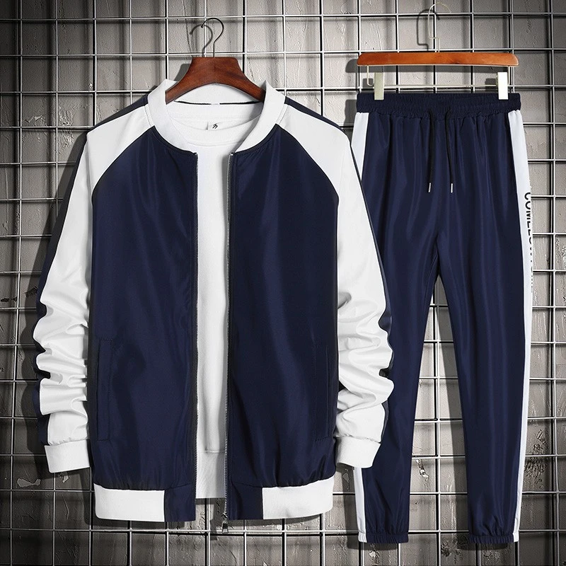 New Brand Men Sets Casual Zipper Tracksuit 2021 Spring Autumn Mens Solid Splice Set Jacket+Pants Sports Suit Streetwear Hip Hop