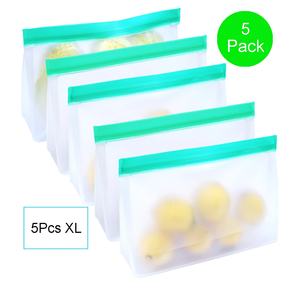 PEVA Food Storage Bag Upgrade Leakproof Top Stand Up Reusable Freezer Sandwich Ziplock Silicone Bag