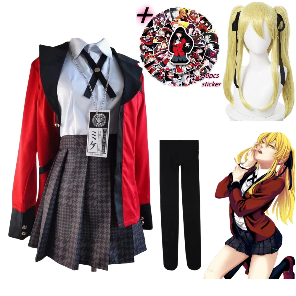 Anime Meari Saotome Kakegurui Compulsive Gambler Wigs School Uniforms Set Cosplay Costumes