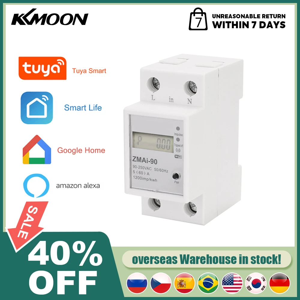 Wifi Intelligent Energy Meter Single Phase Din Rail Power Consumption Kwh Meter Wattmeter Works With Alexa And Google Home