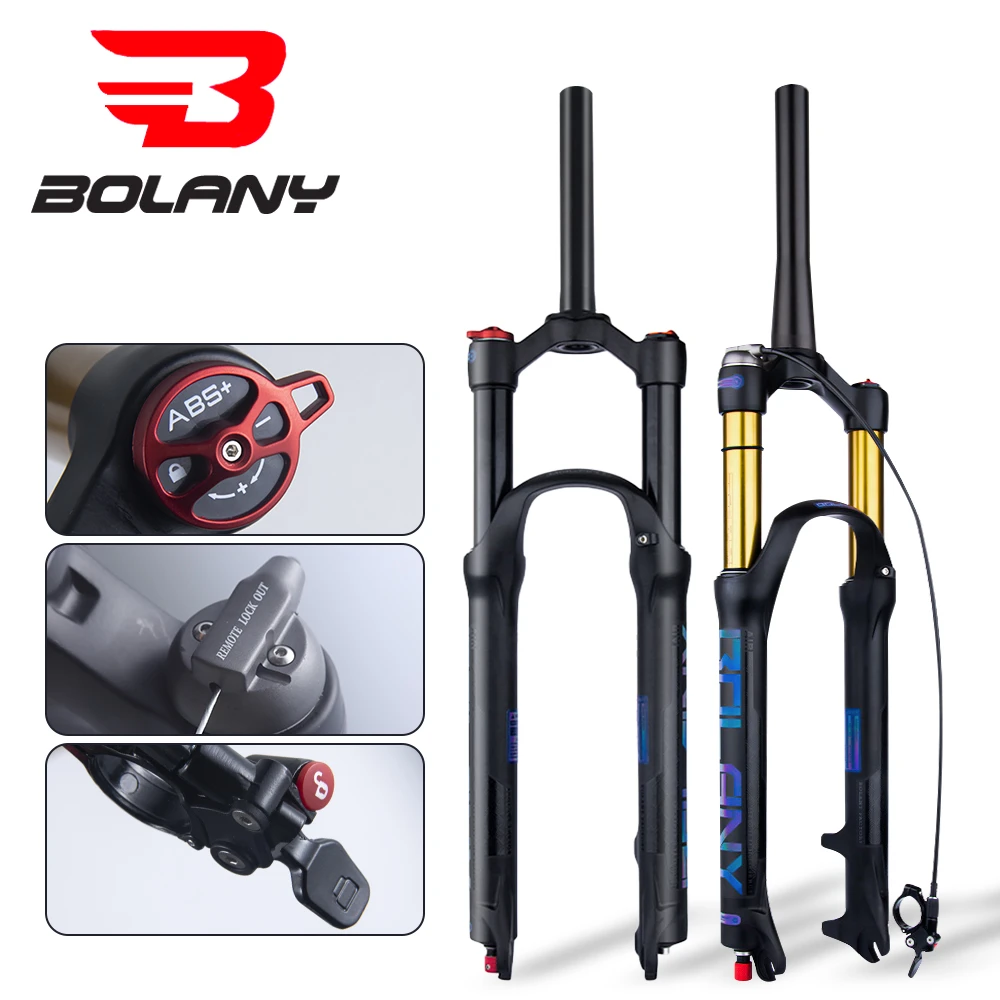 BOLANY Bike Fork Solo Air with Rebound Adjustment MTB front Suspension 26/27.5/29er Straight/Tapered RL/LO Bicycle QuickRelease