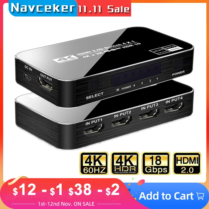 2020 Best 4K HDMI Switch 2.0 Support RGB 4:4:4 HDR HDMI Switch 4K 60Hz HDMI 2.0 Switch Remote IR UHD 4 Port HDMI Switch Switcher