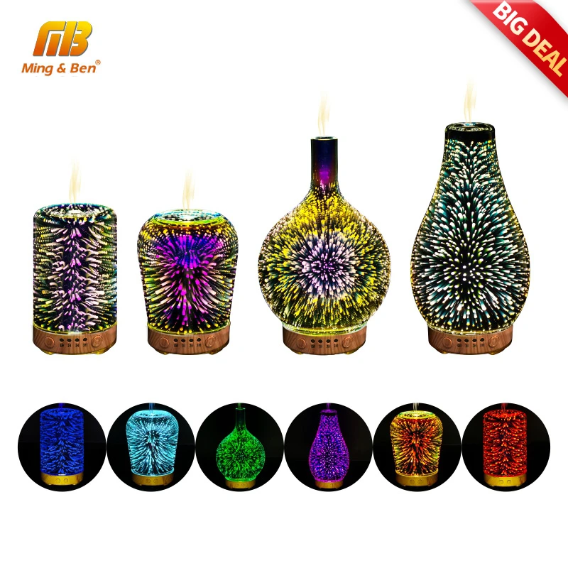 Night Light Mist Ultrasonic Sprayer Aromatherapy Air Humidifier 3D Colorful LED Fireworks Aroma Diffuser