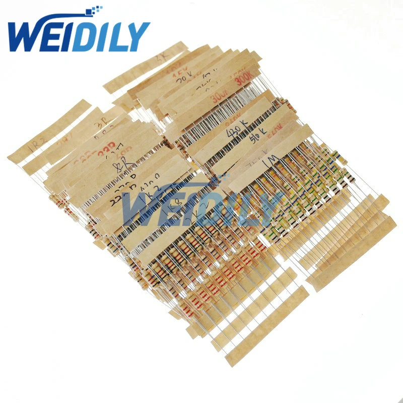 500PCS/LOT 1/2W Power 0.5W 5% Tolerance Carbon Film Resistors Assorted Assortment Kit 1.2 ohm-1M ohm 50 Values Each 10PCS