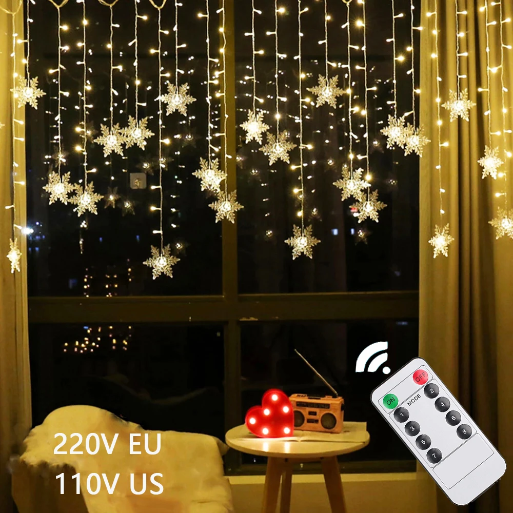 3.5M Christmas Light Led Snowflake Curtain Icicle Fairy String Lights Outdoor Garland For Home Party Garden New Year Decoration