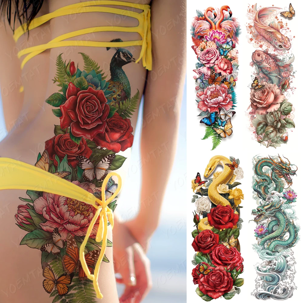 Large Arm Sleeve Tattoo Ninetales Sakura Cat Demon Waterproof Temporary Tatto Stickers Japanese Body Art Full Fake Tatoo Women