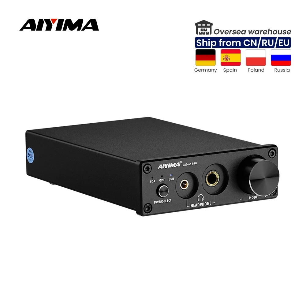 AIYIMA Mini Stereo Audio Decoder DAC USB Headphone Amplifier Digital-to-Analog Adapter Coaxial/Optical PreAmplifier Amplificador