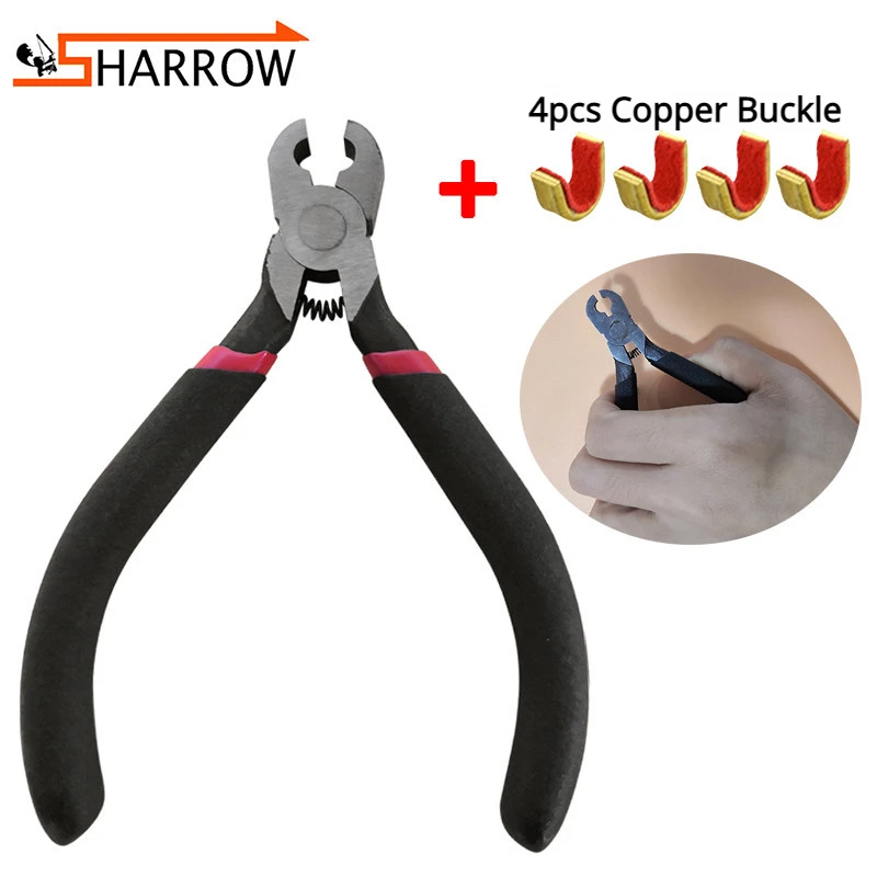 Archery Bowstring Position Buckle Clip Install Pliers Carbon Steel Clamp Head 4pcs Copper Buckles Shooting Hunting Accessories