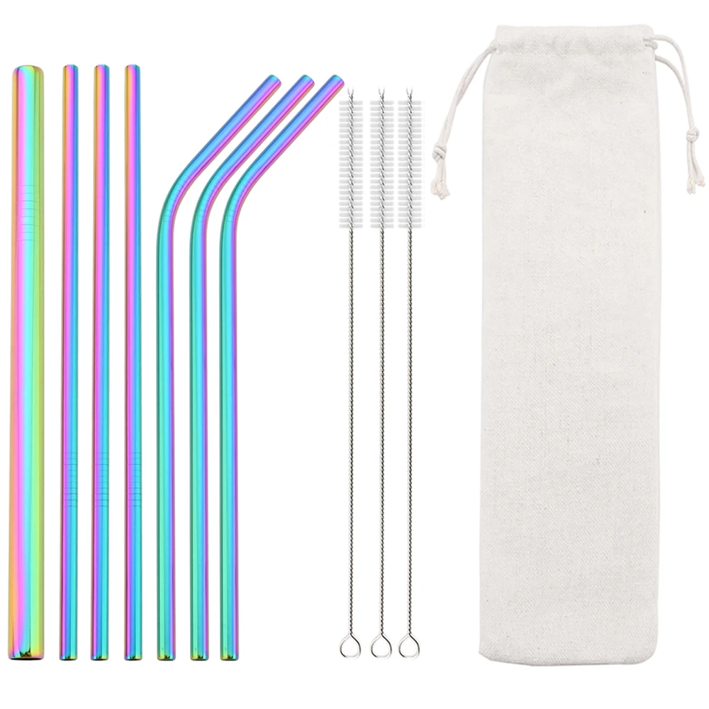 Reusable Drinking Straw 18/10 Stainless Steel Straw Set High Quality Metal Colorful Straw With Cleaner Brush Bar Party Accessory