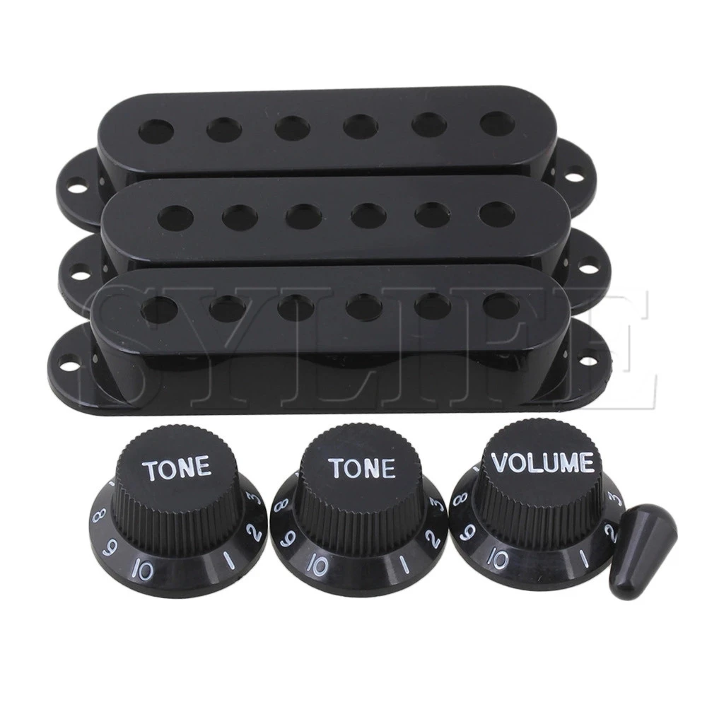 Durable Guitar 3 Pickup Cover 1 Volume 2 Tone Knobs Switch tip Parts Set Black