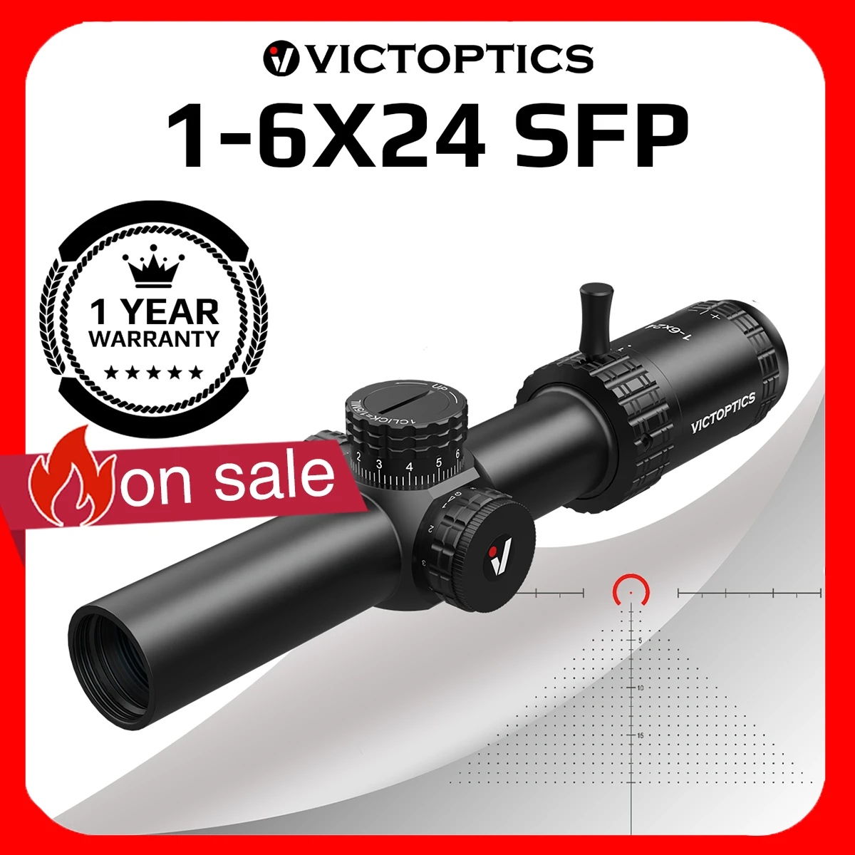VictOptics S6 1-6x24 SFP Riflescope With Red&Green Illumination Turret lock System Wide Field of View Design For AR 15 .223 5.56