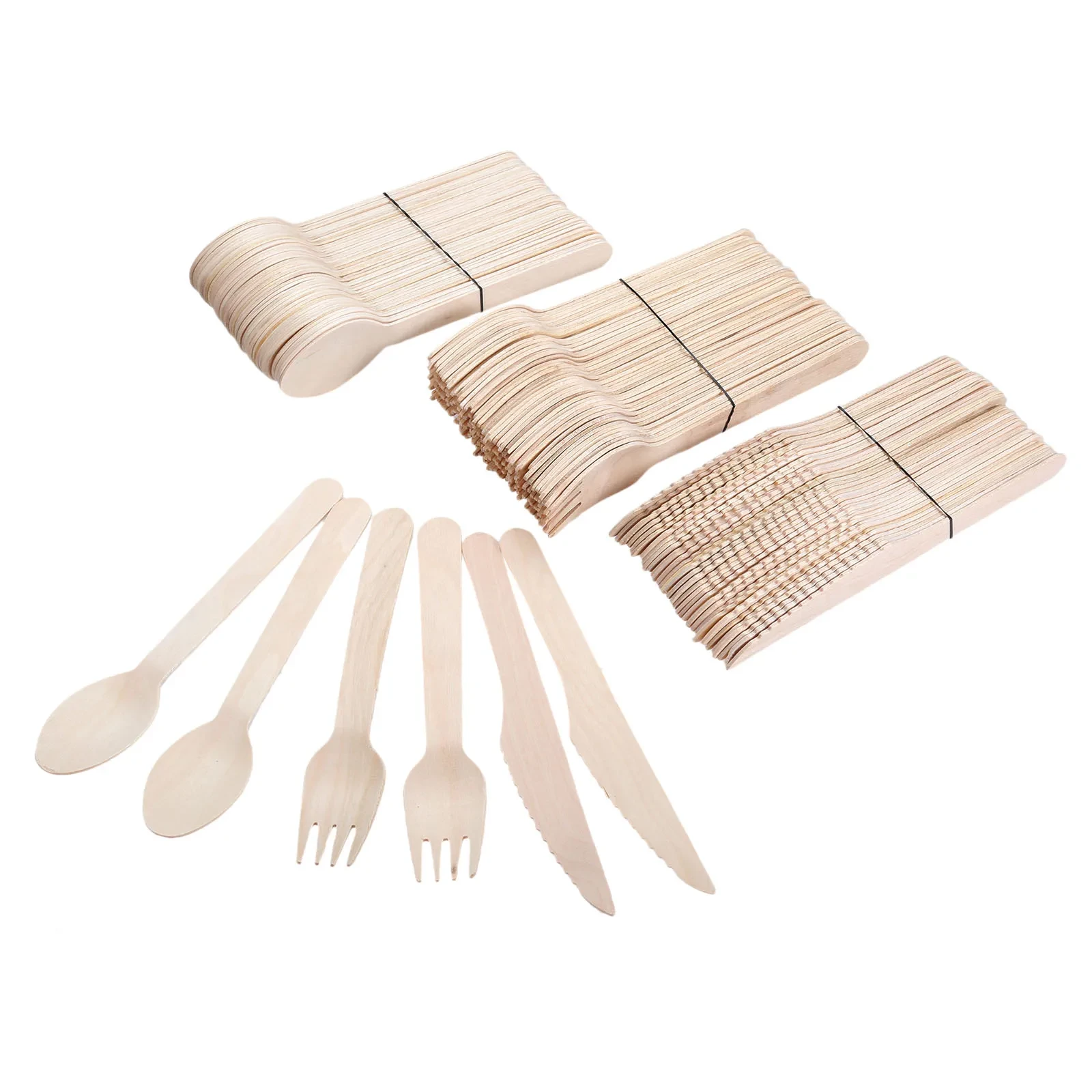 50pcs/150pcs Disposable Wooden Cutlery Forks/Spoons/Cutters Knives Party Supplies Kitchen Utensil Dessert Tableware Packing 16cm