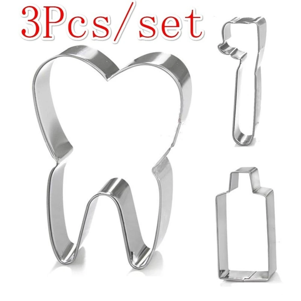 3 Pcs/set Stainless Steel Toothpaste Cookie Cutter Cake Mould DIY Tooth Toothbrush Biscuit Mold Fondant Baking Tools