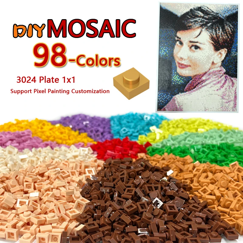 Smartable Plate 1x1 Building Block MOC Parts DIY LOGO Pixel Art QR Code Brick Mosaic Toys 80 Colors Compatible 3024 578pcs/Lot