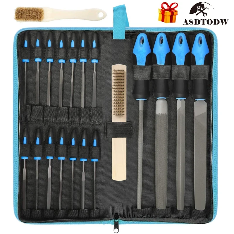 17 Pcs Metal Hand File Set Kit Including Flat, Round, Triangle, Half Round File and Needle Files, Craft Files Tools