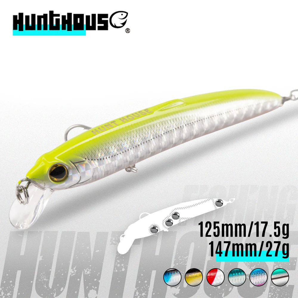 Hunthouse saruna minnow fishing lure 90&125&147mm 8&17.5&27g jerkbait hard minnow bait for seabass lures solid body