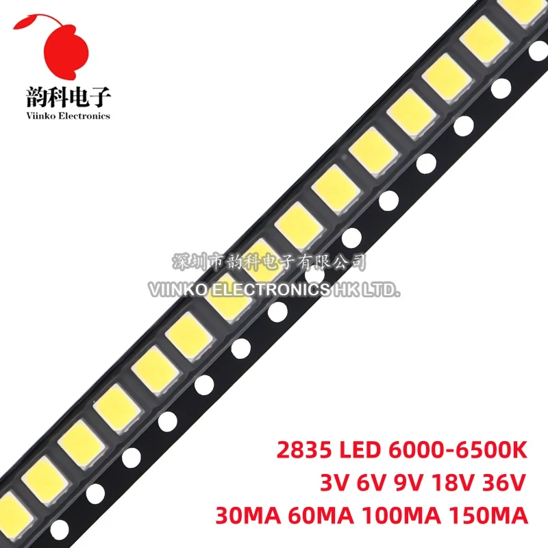 100pcs High Brightness SMD LED 2835 1W White 6V 9V 18V 36V 150MA/100MA/30MA/60MA