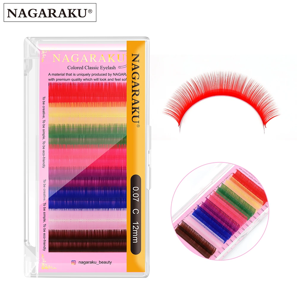 NAGARAKU 16rows macaron 8 Colors Rainbow Colored Eyelash Extension Faux Mink color eyelashes colorful eyelash maquiagem cilios