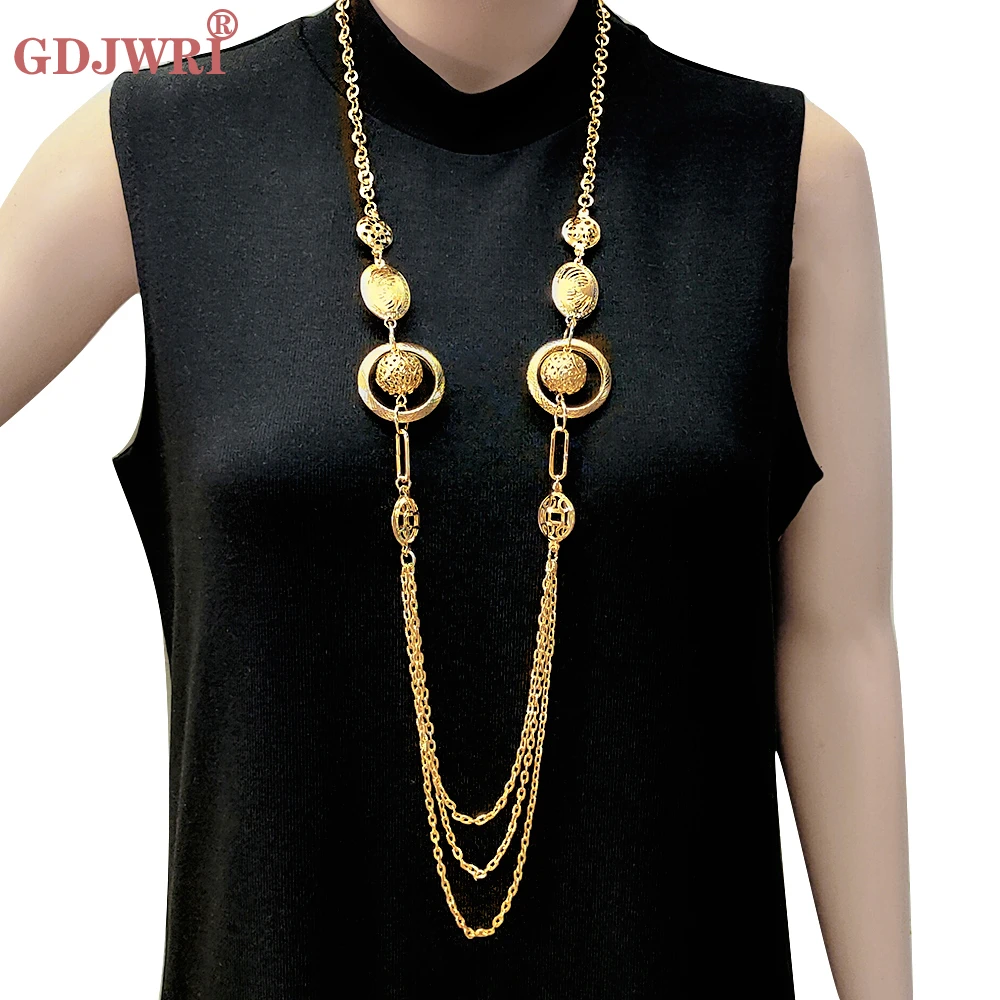 2021 Fashion Gold Round Star Coin Necklace For Women Long Pendants Necklaces Geometric Vintage Jewelry