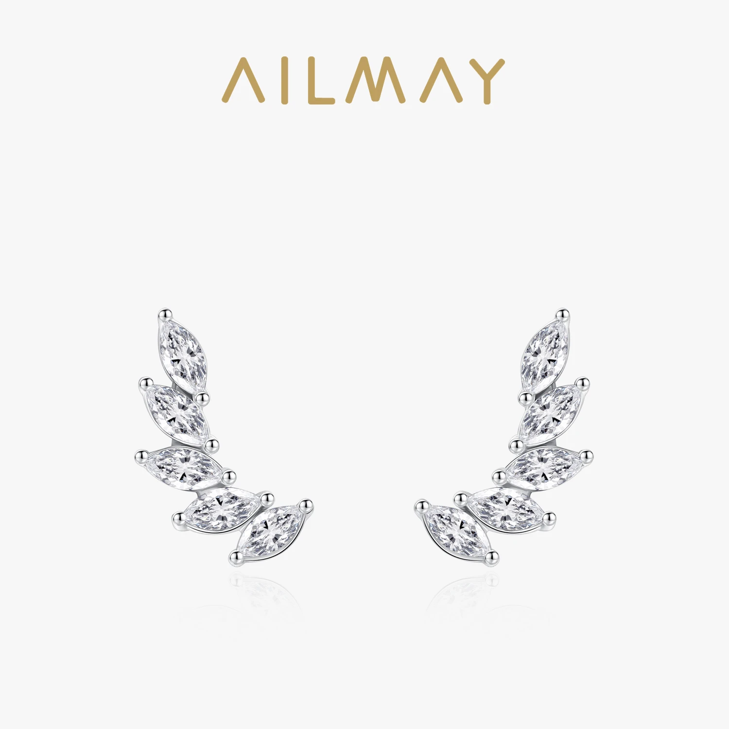 Ailmay Genuine 925 Sterling Silve Fashionc Luxury Feather Wings Design Sparkling Zircon  For Women Wedding Engagement Jewelry